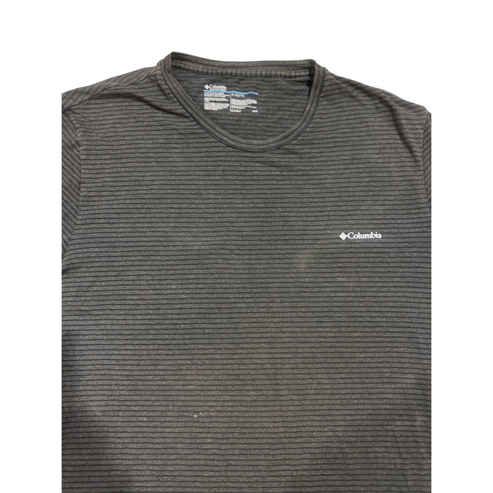 Columbia Mens XL Charcoal Grey Striped Short Sleeve Crew Neck T-Shirt Logo